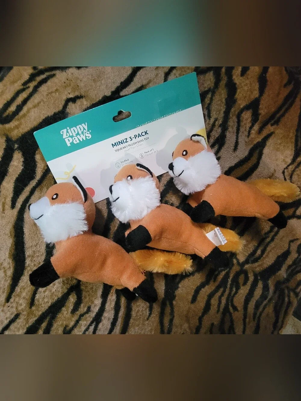 Zippy Paws Dog Mini Orange Fox Plush 3-Pack - Squeaky Xs Ea.